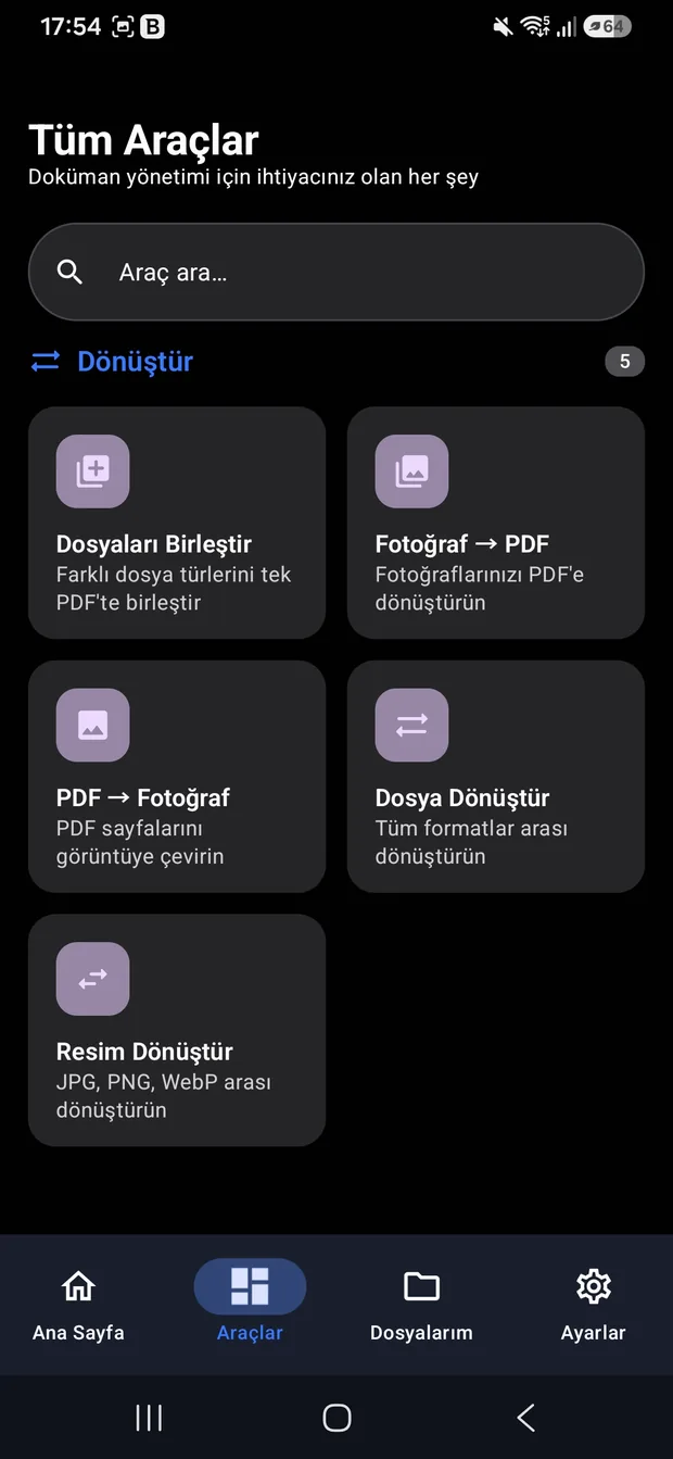 OmniDoc dönüştürme kategorisi: dosyaları birleştir, fotoğraf-PDF dönüşümleri, resim dönüştür