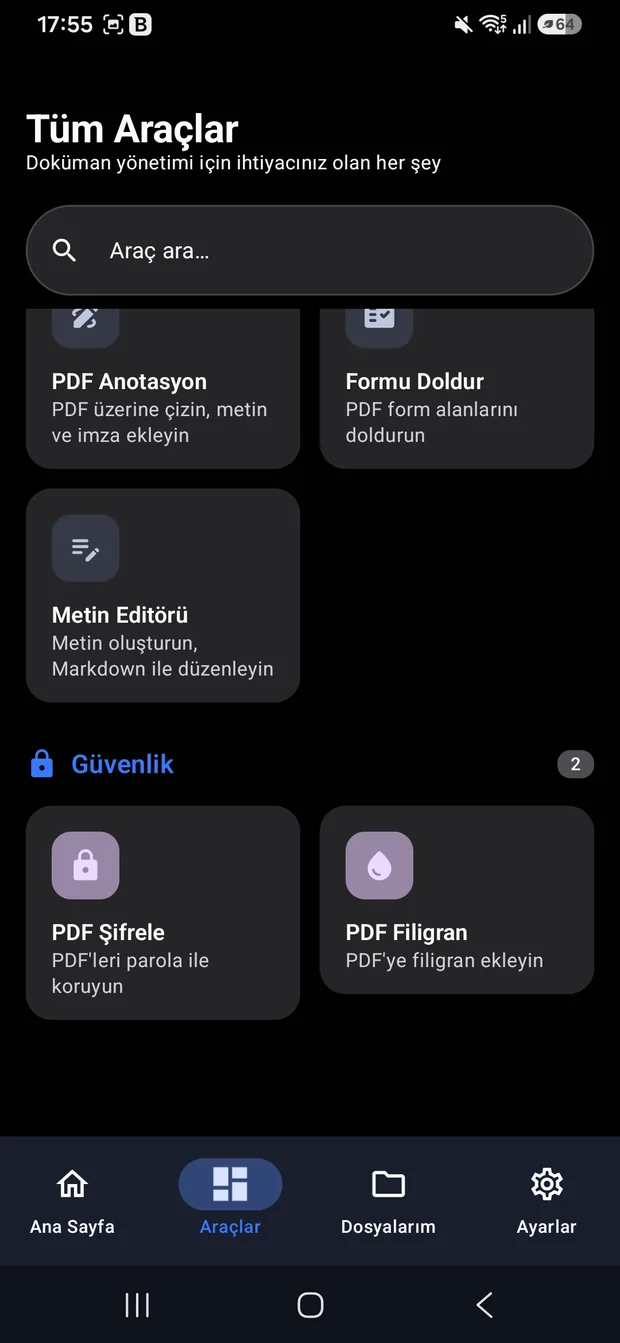 OmniDoc güvenlik kategorisi: PDF şifrele ve PDF filigran araçları