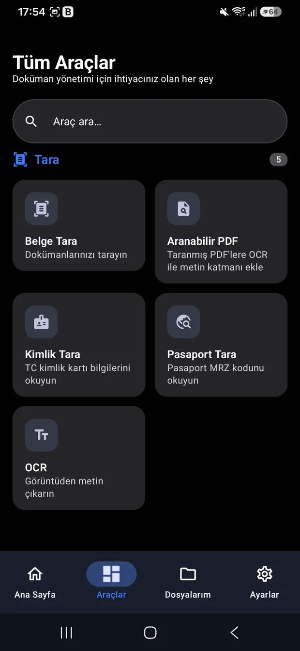 OmniDoc tarama kategorisi: belge tara, aranabilir PDF, kimlik tara, pasaport tara, OCR