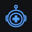 RoboMed logosu: tıbbi haç taşıyan robot başı